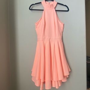 Peach open back mock neck homecoming Lulu’s dress - size XS